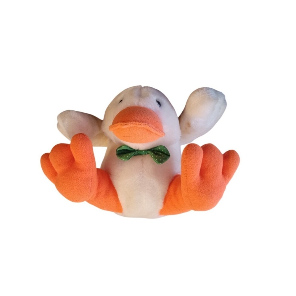 Vintage 24K Special Effects Duck Plush White Orange Green Bow Tie 6 Inch Toy